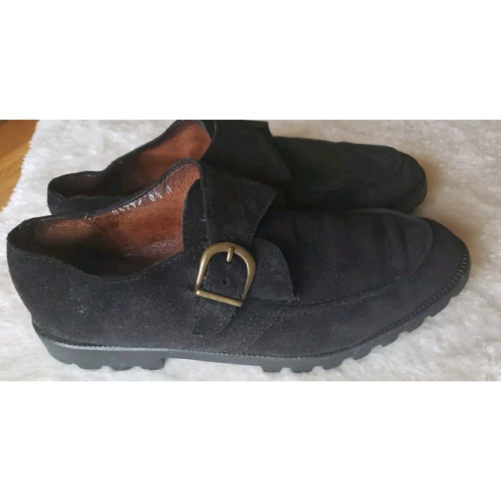 Sz 8.5M Eddie Bauer RoverII Womens Shoes Black Suede Buckle Lug Sole in GUC